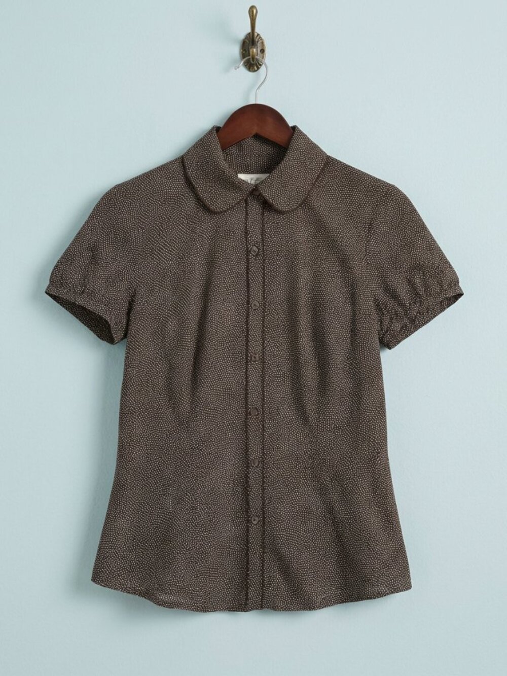Ann Taylor LOFT Brown Print Short Sleeve Button-Down Blouse Size 2